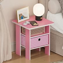 Furinno TIDUR 3-Tier Night Stand, Nightstand with Storage Bin, Pink