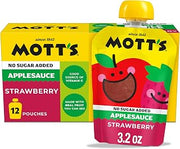 Mott's No Sugar Added Strawberry Applesauce, 3.2 oz clear pouches, 12 count