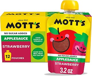 Mott's No Sugar Added Strawberry Applesauce, 3.2 oz clear pouches, 12 count