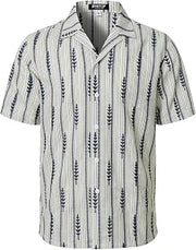 Mens Embroidered Linen-Like Cuban Collar Shirt