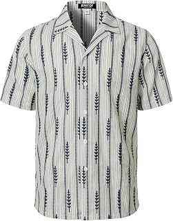 Mens Embroidered Linen-Like Cuban Collar Shirt