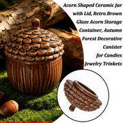 Lotikou Ceramic Acorn Jar, 1.9 Ounces, Brown