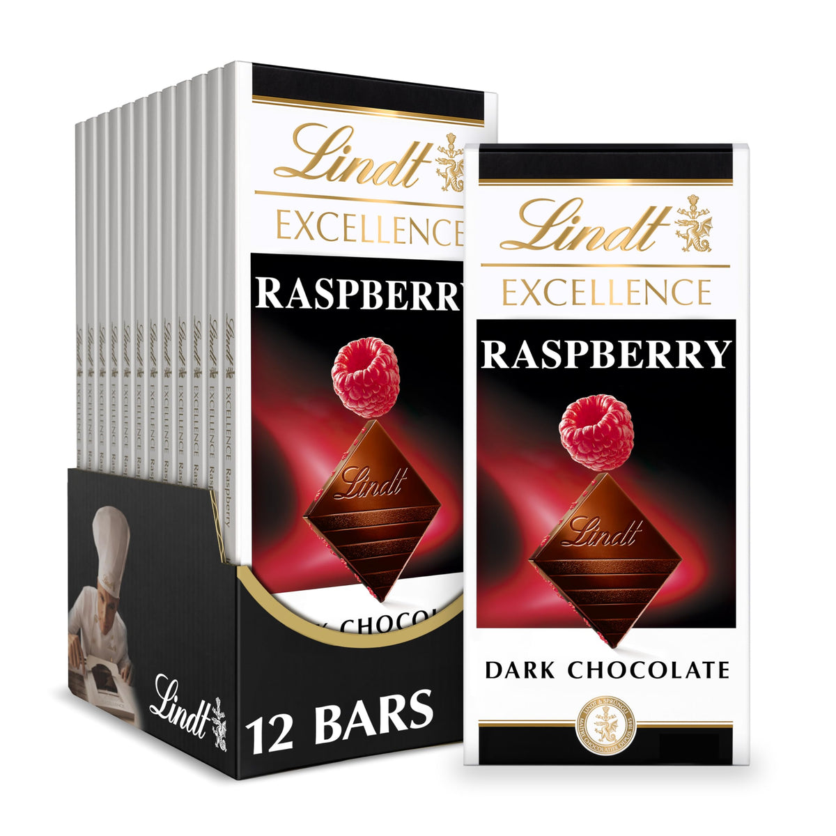 EXCELLENCE Raspberry Dark Chocolate Candy Bar by Lindt – 3.5 Ounce (Pack of 12), Pack of 12