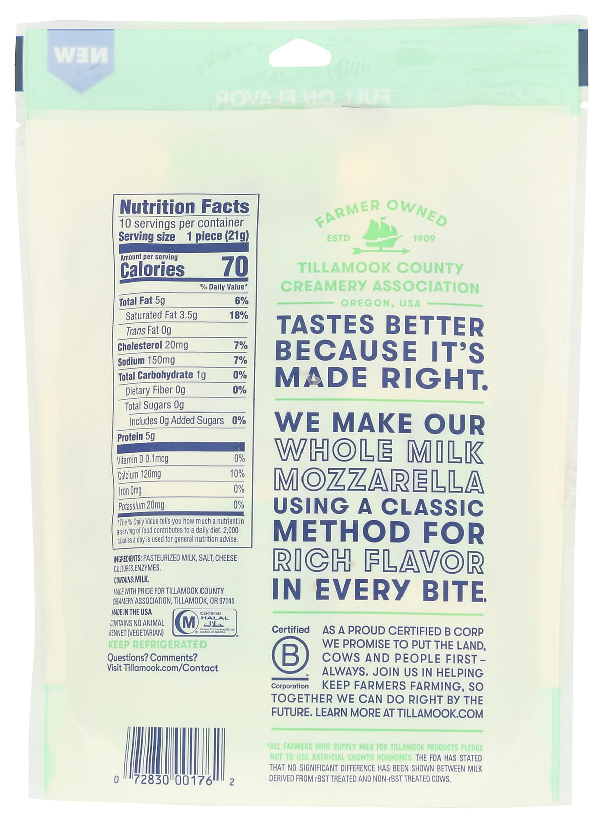 Whole Milk Mozzarella Snacks, 7.5 OZ by Tillamook – 7.5 Ounce (Pack of 1), Model 0072830001762