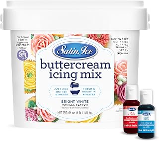 Satin Ice 4 lb Buttercream Mix, Blue, & Red Food Color Gel Bundle