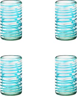 10 Strawberry Street Meridia Mexican Glassware, Hiball, Set of 4, Aqua