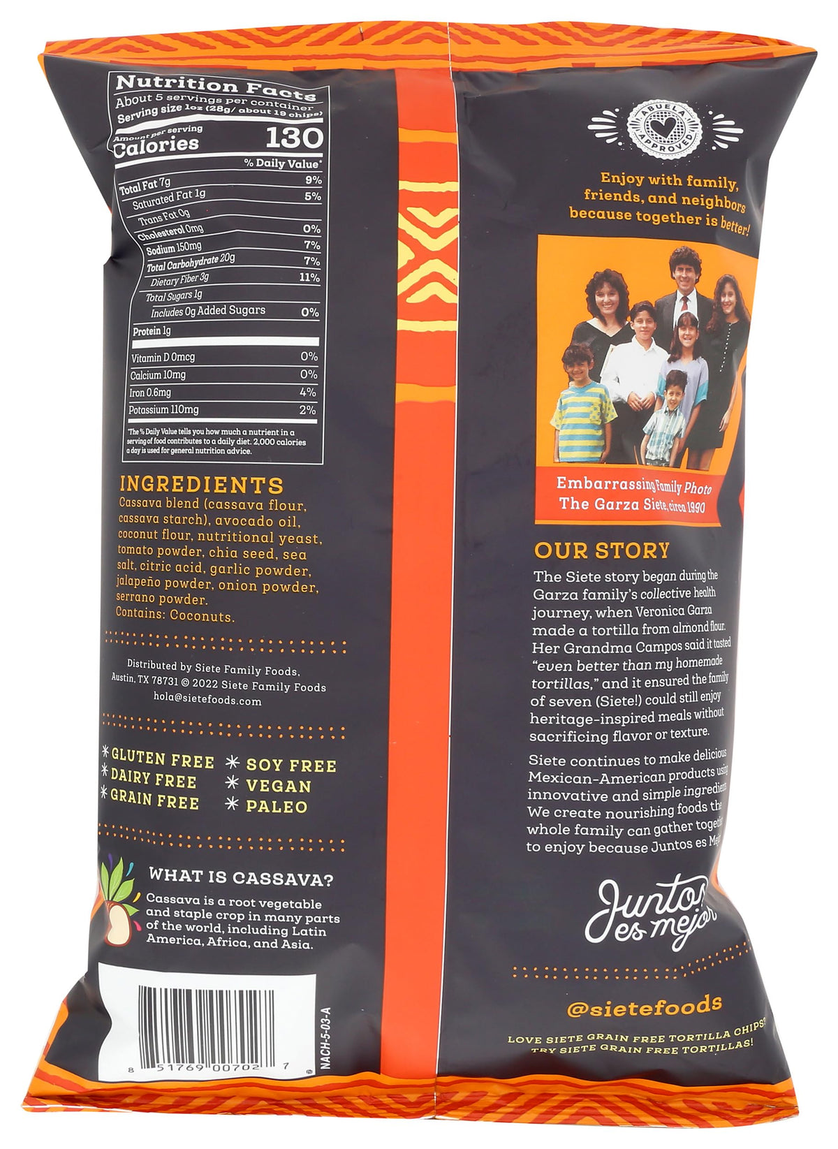 Siete Nacho / 5 Ounce (Pack of 1) / Orange Tortilla