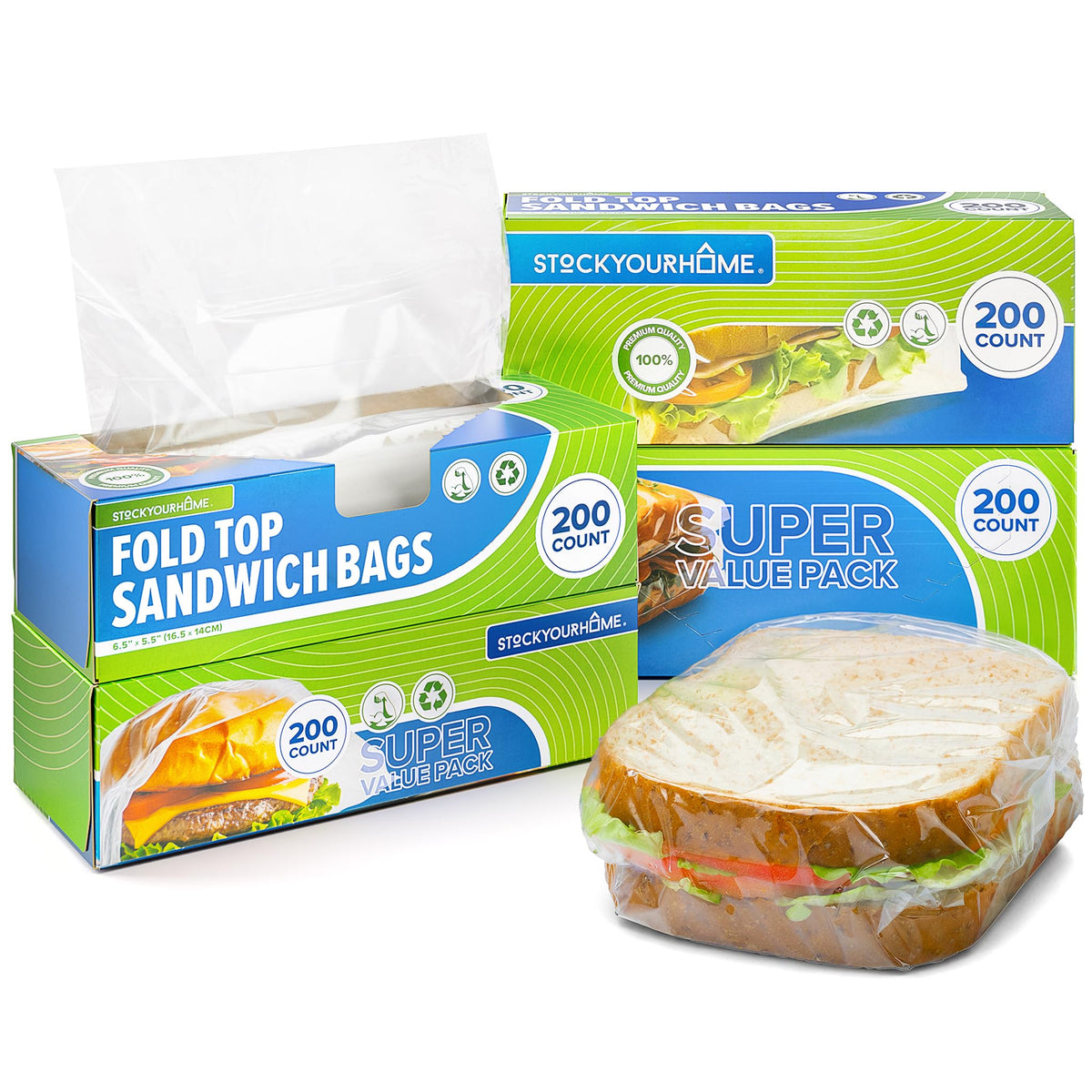 Clear Fold Top Sandwich Bags 800 Count by Stock Your Home – One Size, Plastic, Clear, Pack of 800