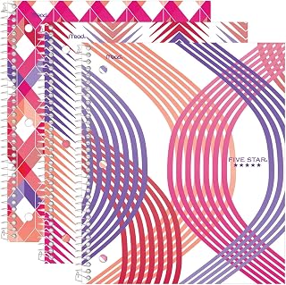 Five Star Spiral Notebooks, 1 Subject, College Ruled Paper, 11" x 8-1/2", Assorted Designs, 3 Pack (73553)