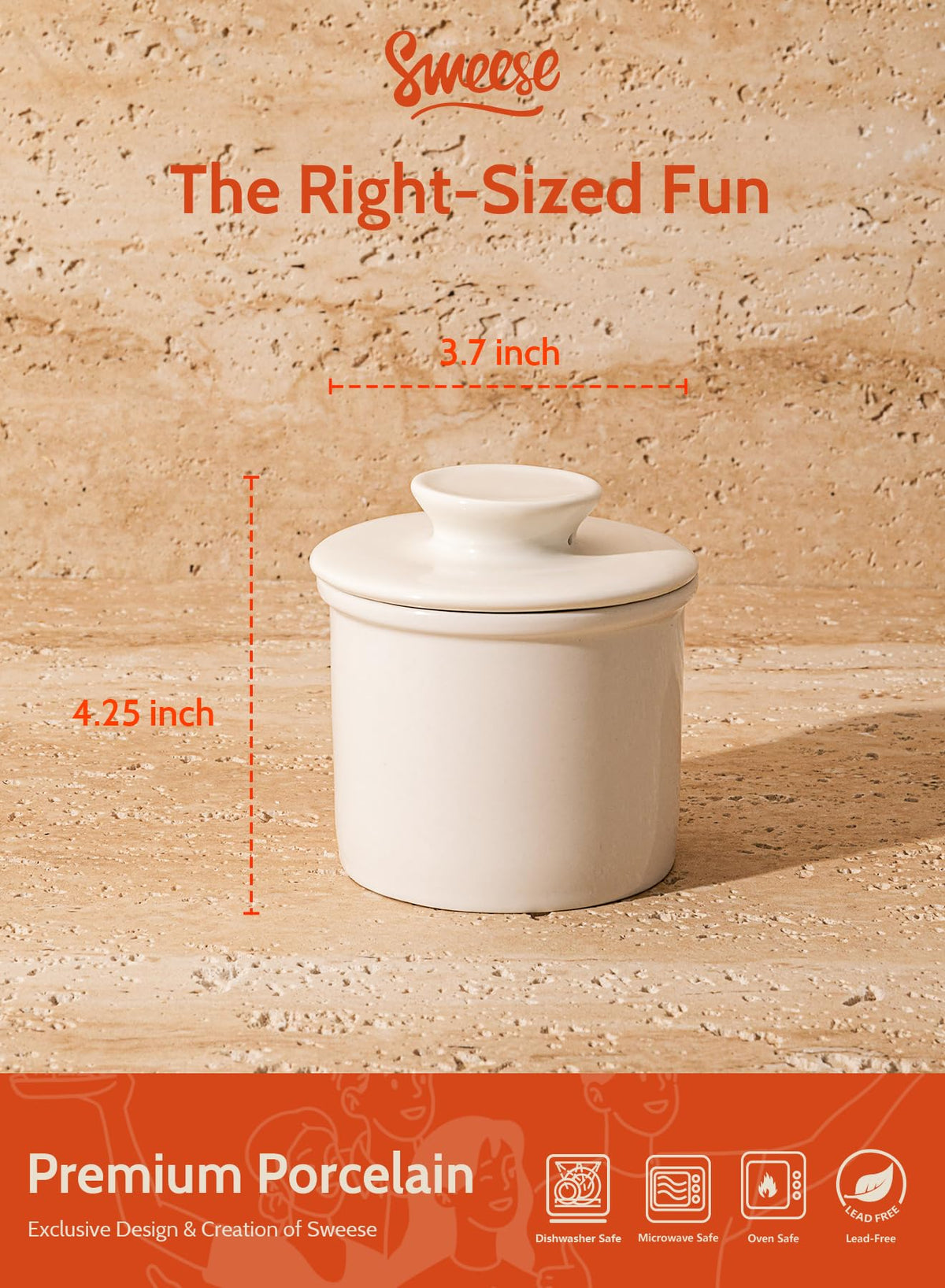 Sweese Butter Keeper, Porcelain Crock with Water Seal, White