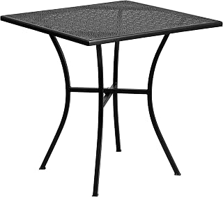 Flash Furniture 28" Square Patio Table, Black | Commercial Grade, Steel Frame, Indoor/Outdoor