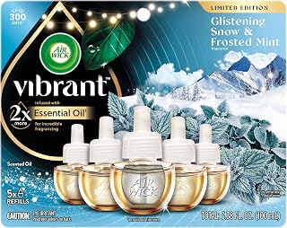 Air Wick Vibrant Plug-In Scented Oil Refills, 5 Count, Glistening Snow & Frosted Mint, Air Freshener, Essential Oils
