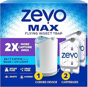 MAX Bug Catcher, Gnat & Fruit Fly Trap Indoors, 1 Base & 2 Refills | 360° Blue + UV Light Trap for Large Rooms, Fits 2x Fruit Flies & Gnats Than Original Zevo Trap, Indoor Odor-Free Fly Control