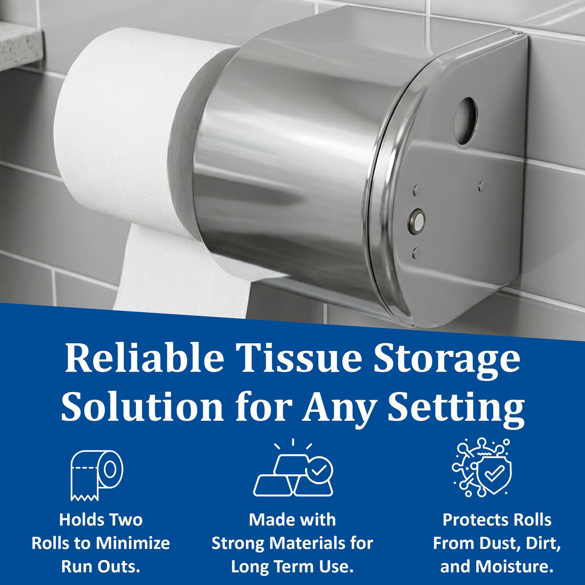 Chrome Covered Reserve Roll Tissue Dispenser by San Jamar – 2 Roll Capacity, Stainless Steel, Chrome, Model R1500XC