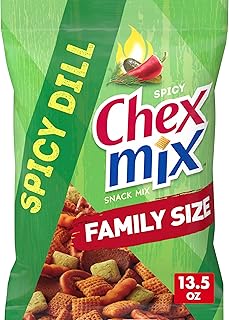 Chex Mix Spicy Dill Snack Mix, Family Size, 13.5 oz | Corn Chex, Spicy Dill Chex, Rye Chips, Pretzels, Squiggle Breadsticks, 50% Less Fat than Regular Potato Chips