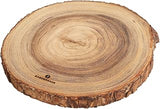 Zassenhaus Natural Bark Acacia Wood Round Serving and Cheese Board, 12.5", Brown