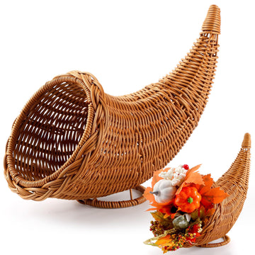 Dandat Cornucopia Basket, Rattan Horn of Plenty, Brown 13.78 Inch