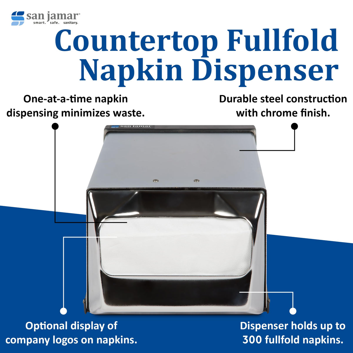 Fullfold Chrome Countertop Napkin Dispenser by San Jamar – Fullfold, Metal, Chrome, Model H3001XC