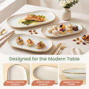 Kassel Ceramic Oval Serving Platter Set, 16 14 12 Inch, White with Gold Rim