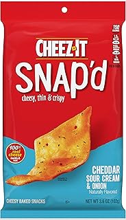 Cheez-It Snap'd Cheese Cracker Chips, Thin Crisps, Lunch Snacks, Cheddar Sour Cream and Onion, 21.6oz Case (6 Pouches)