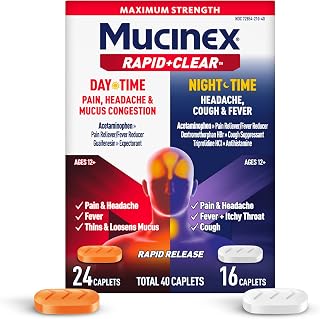Mucinex Rapid+Clear Headache & Mucus Congestion Day/Night, 40 Caplets