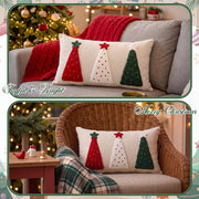 Boao Christmas Lumbar Pillow Cover, 12 x 20 Inches, Red White Green Tree Design