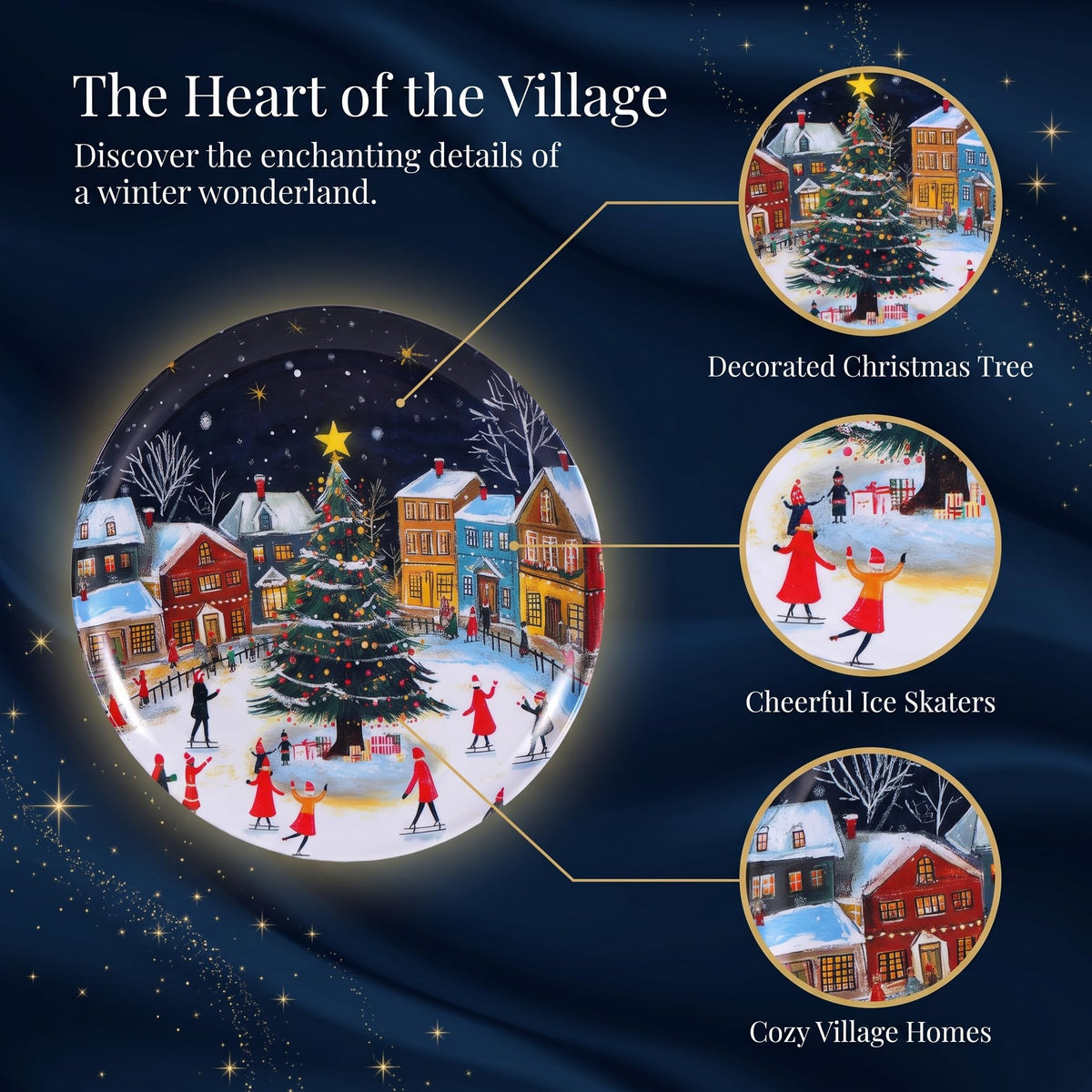 Molidiki Melamine Dinner Plates, 10.5 Inch Round, Snow House Christmas Set of 12