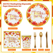 Analim Thanksgiving Dinnerware Set, 350 Pieces, Golden Maple Leaves