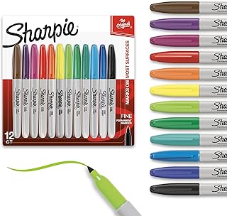 Sharpie Permanent Markers, Fine Tip, 12 Count - Quick Drying, Fade Resistant, Arts & Crafts, Desk, Office Supplies