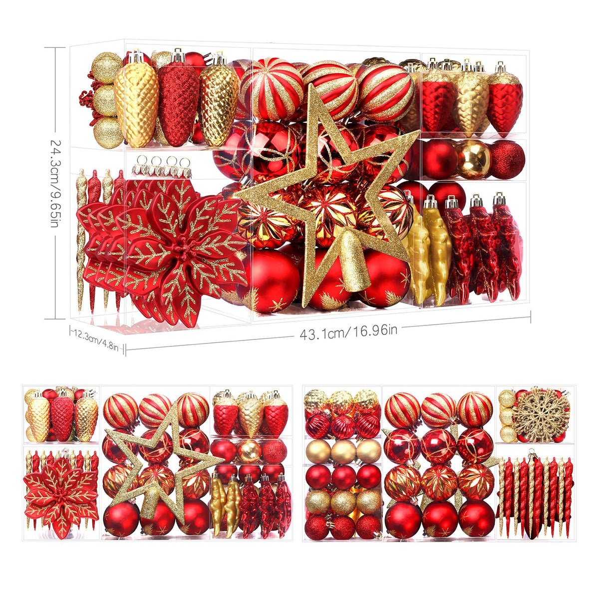 Shareconn Christmas Ball Ornaments, 106 Piece Set, Red and Gold