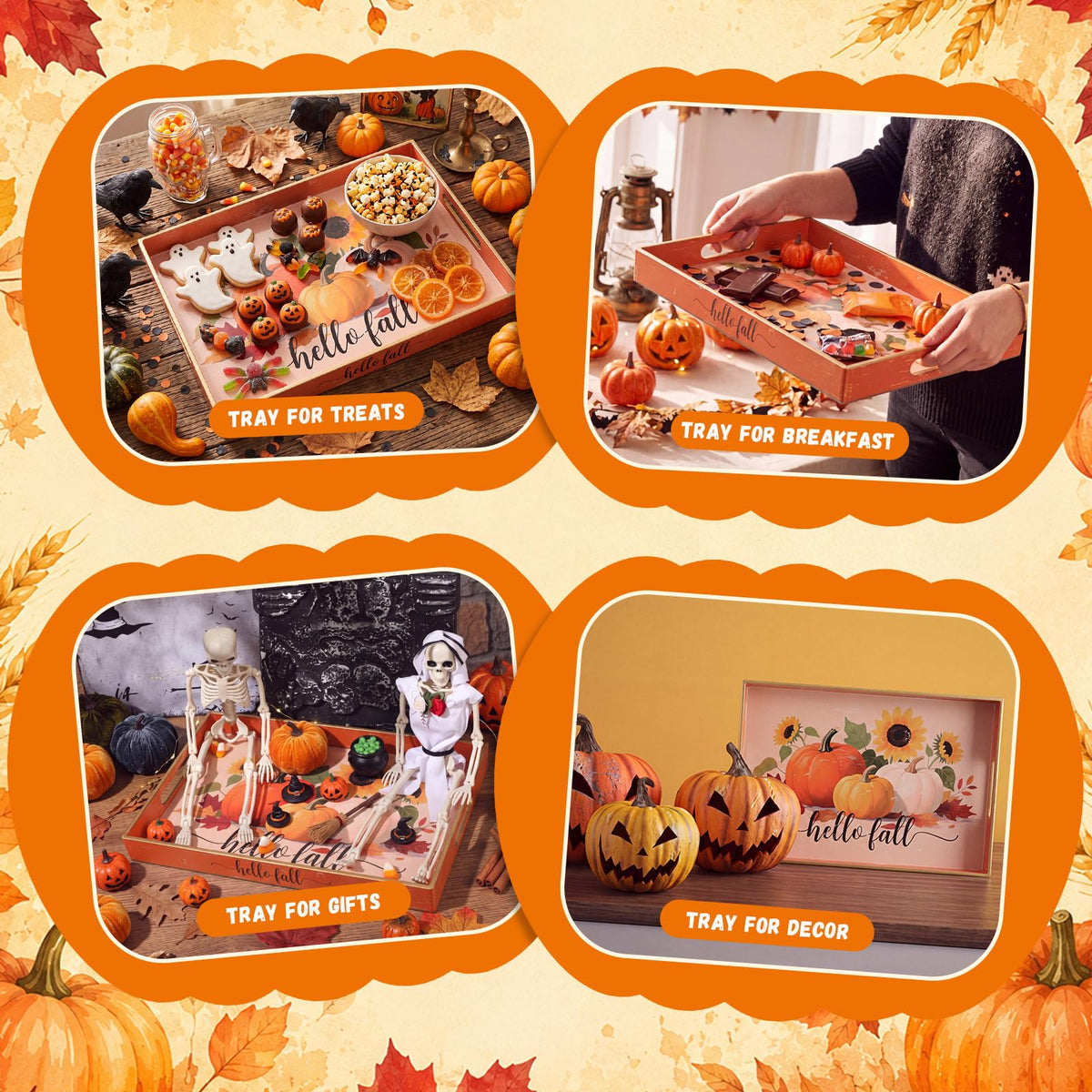 Tiangrid Autumn Serving Tray, Acrylic Rectangle with Handles, Orange