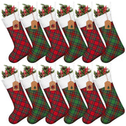 Twistover Christmas Stockings, 18 Inch Tartan Plaid Set of 12, Red Green