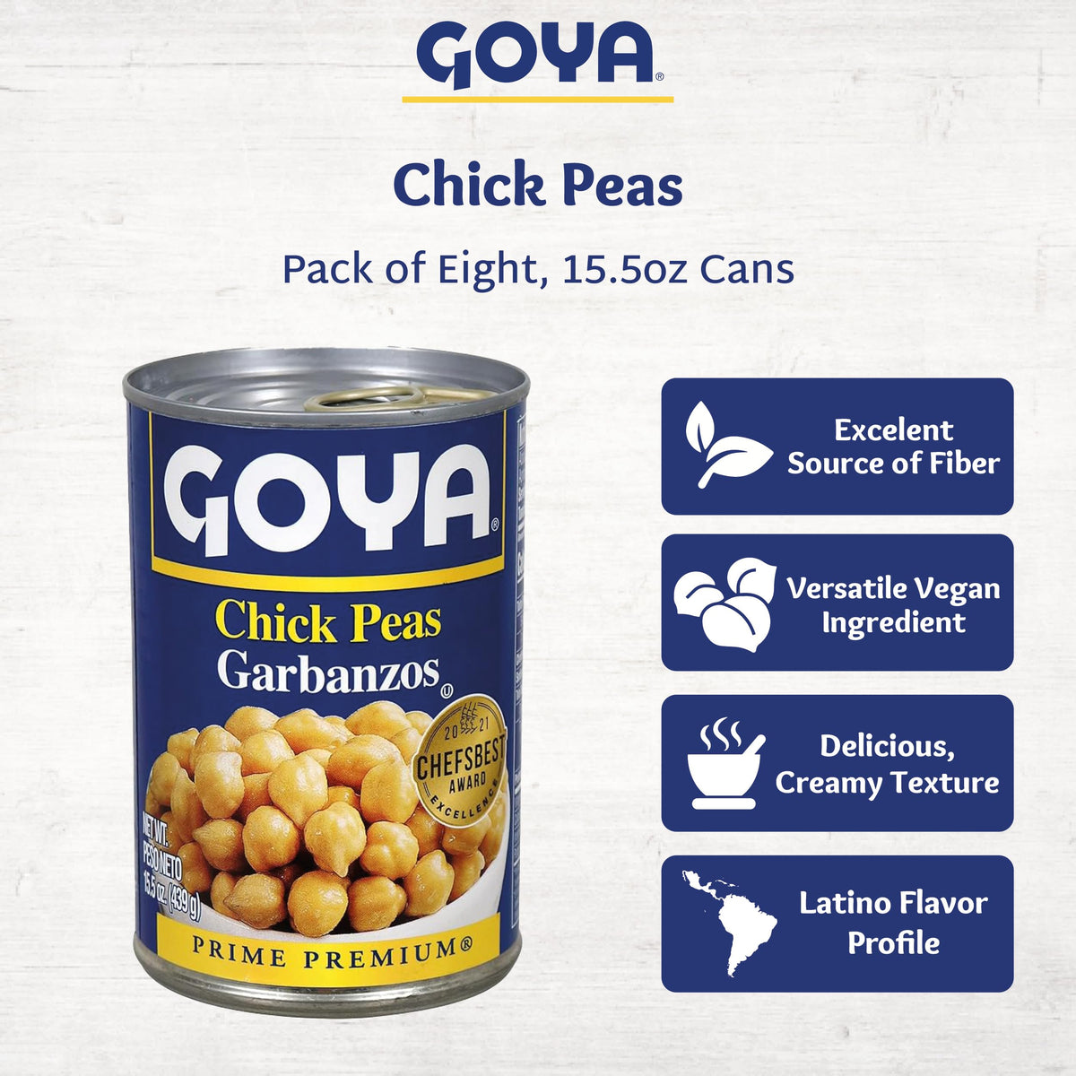 Goya CHICK PEAS / 15.5 Ounce (Pack of 8) / yellow Garbanzo Beans