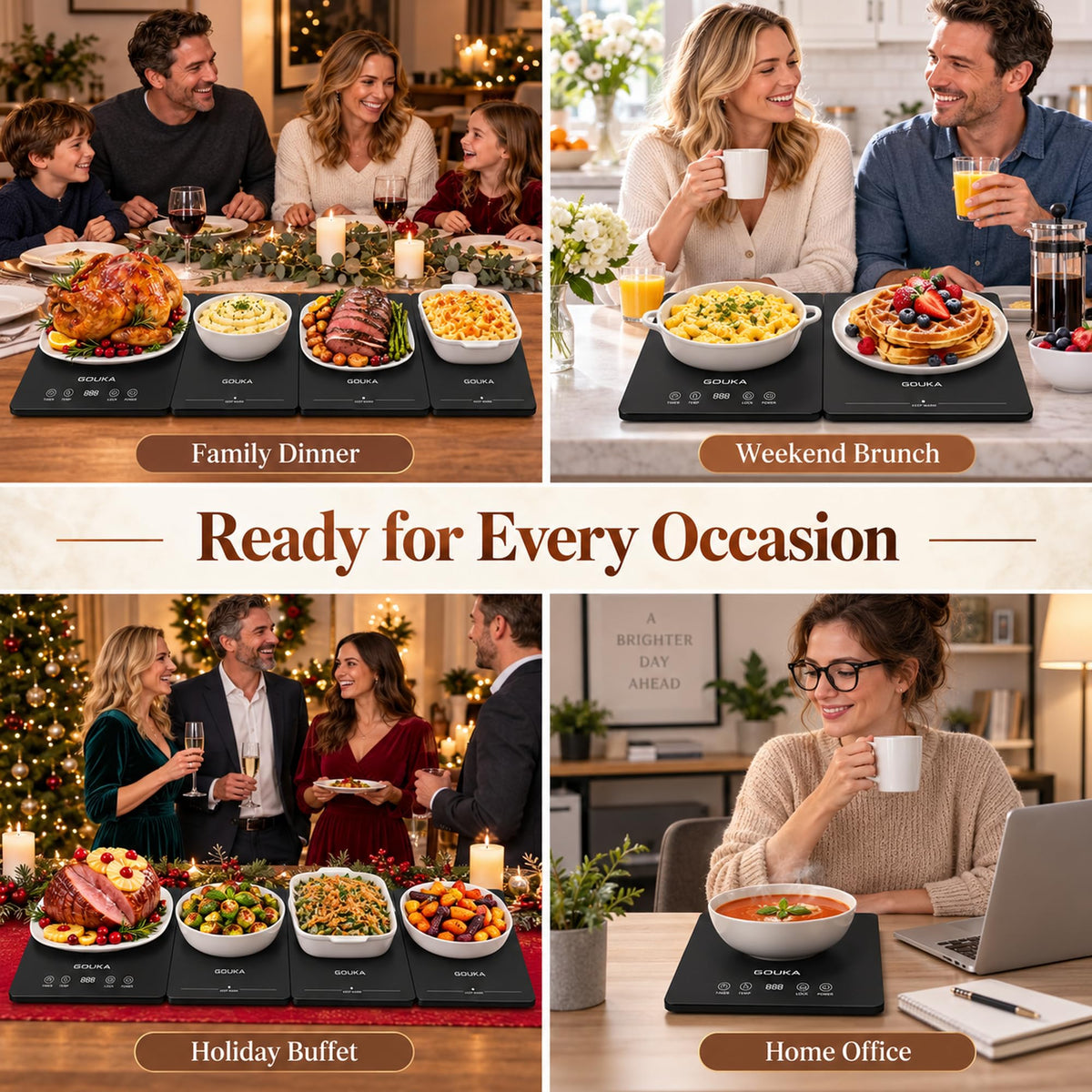 Gouka Electric Warming Tray, 4-Panel Buffet Server, Black