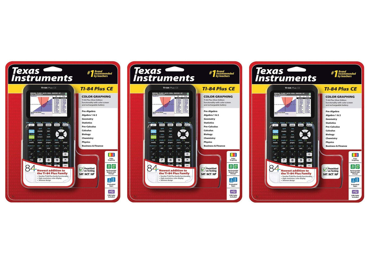 Plus CE Graphing Calculator by Texas Instruments – Pack 3, Plastic, Black, Model TI-84