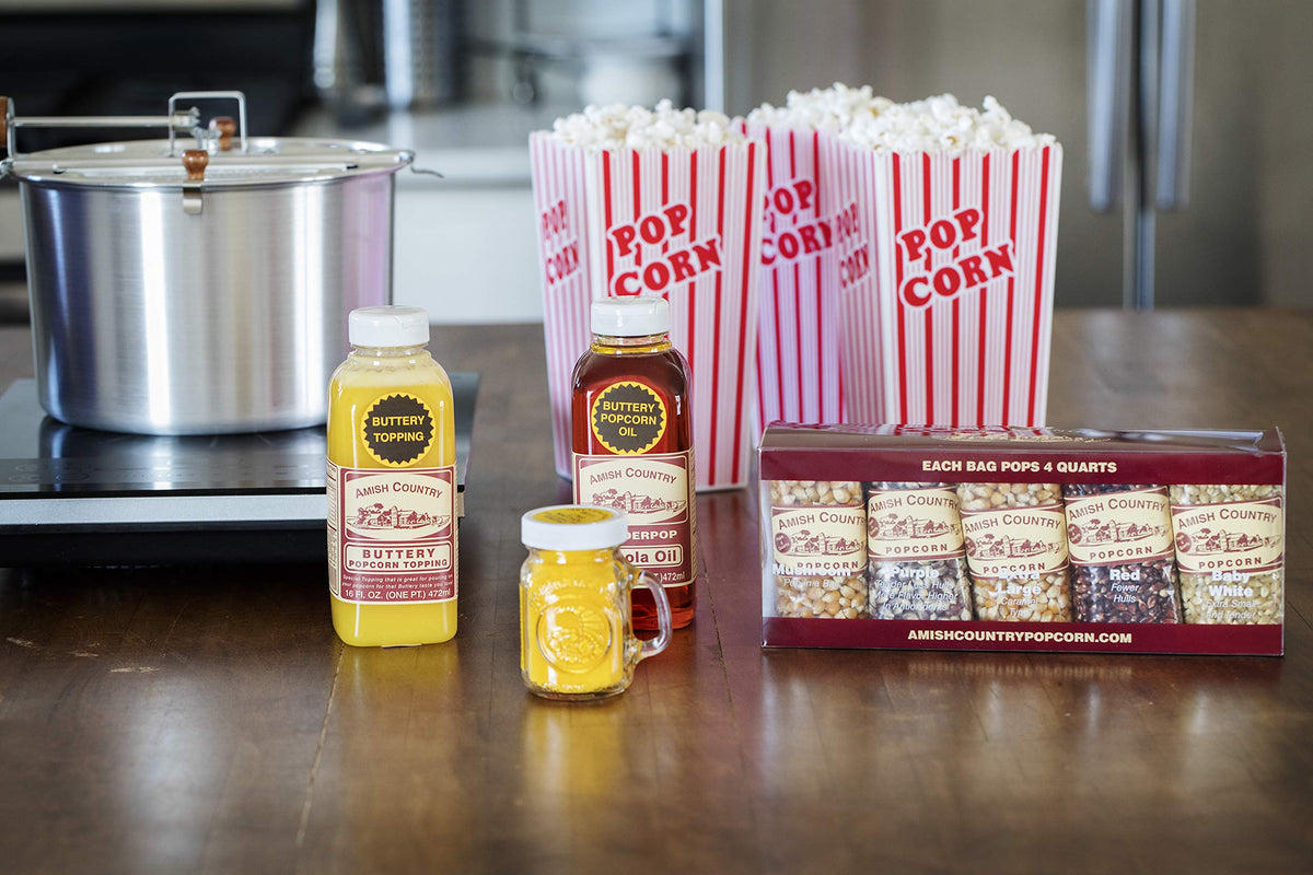 6 Quart Whirley Pop Stovetop Popcorn Gift Set | Old Fashioned by Amish Country Popcorn – 1 Count (Pack of 1), Model ACP698865