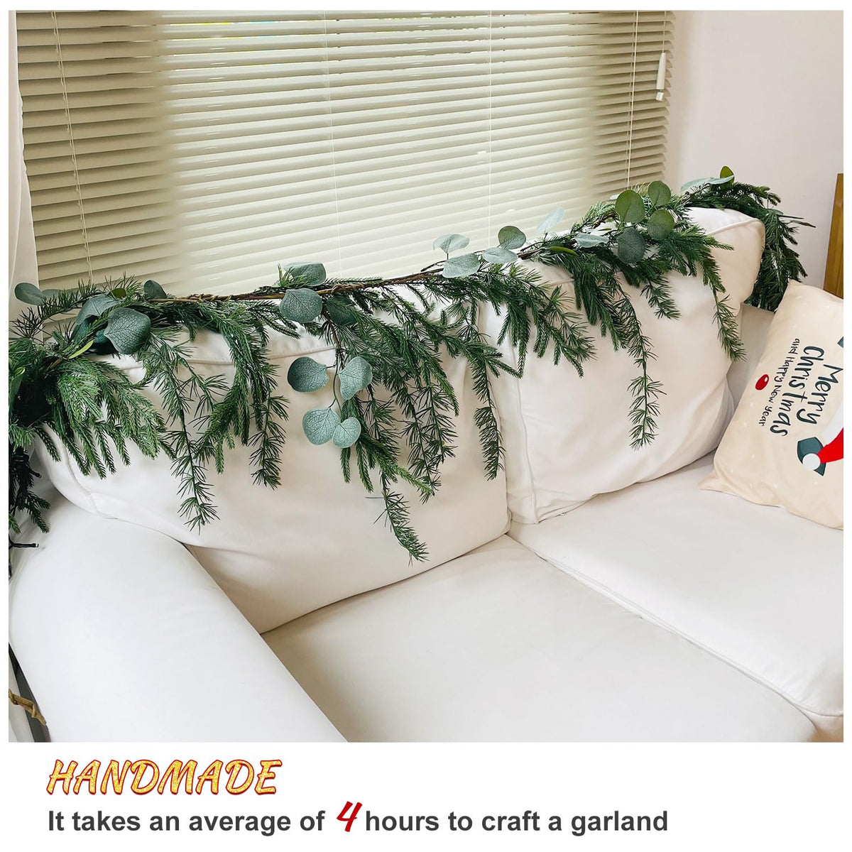 9ft Real Touch Norfolk Pine Garland with Tassels by EnnbeRuu – 9FT, Polyethylene (PE), Green, Model TT13-9FT