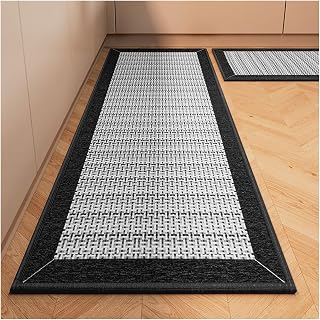 Corner Rug High Density Weaving Linen-Like Fabric L Shaped Rug Rubber Backed Water Absorbent Soft Stain-Resistant for Kitchen-50x80+50x150cm