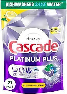 Cascade Platinum Plus Dishwasher Pods, Dishwasher Detergent, Dishwasher Soap, Dish Tabs, Dishwashing Tablets, Dish Detergent, Lemon, Actionpacs, 21 Count