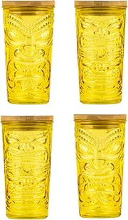 10 Strawberry Street Tiki Glass Sipper, Yellow, Set of 4