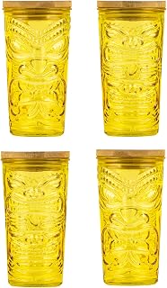 10 Strawberry Street Tiki Glass Sipper, Yellow, Set of 4