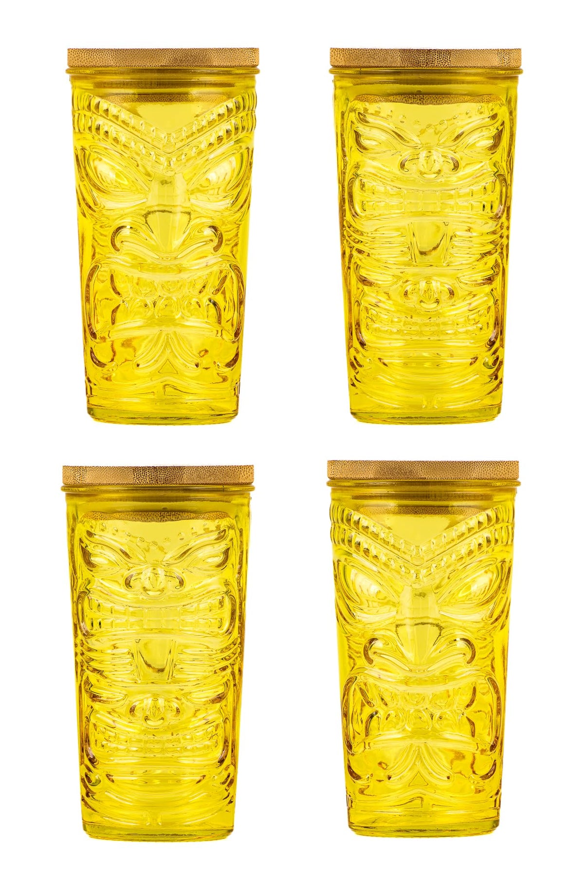 Tiki Glass Sipper by 10 Strawberry Street – Large, 19.0 fluid_ounces, Glass, Yellow, Pack of 4