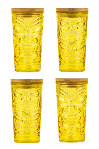 Tiki Glass Sipper by 10 Strawberry Street – Large, 19.0 fluid_ounces, Glass, Yellow, Pack of 4