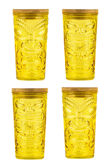 Tiki Glass Sipper by 10 Strawberry Street – Large, 19.0 fluid_ounces, Glass, Yellow, Pack of 4