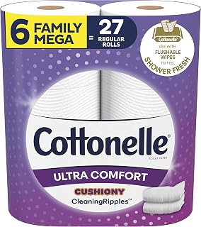 Cottonelle Ultra Toilet Paper, 6 Mega Family Rolls, Cushiony Cleaning Ripples, 325 Sheets Per Roll