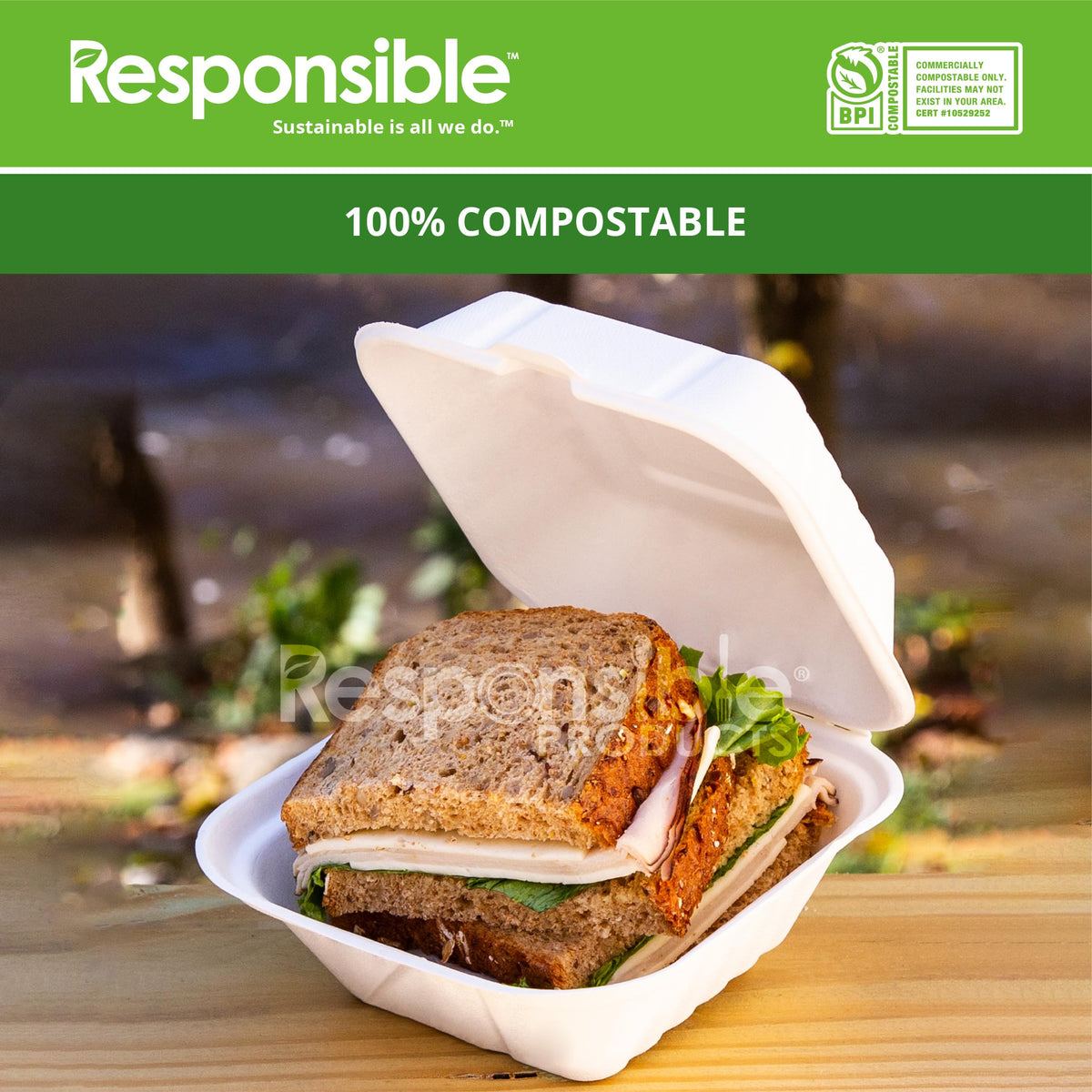 6 x 6 inch Hinged Containers by Responsible Products – 5.3 liters, Other, Classic White, Model RP-6X6HC-NPAW-500