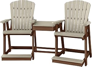 American Furniture Classics OS Home and Office Model 514WWTB-K Counter Height Settee Table Combo in Weatherwood with a Tudor Brown Base, Made in The USA and Constructed from High Density Poly Resin
