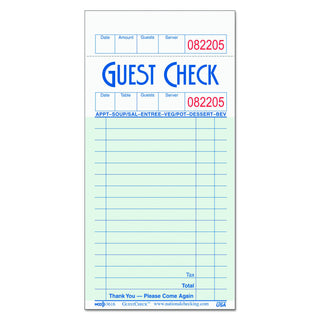 G3616 GuestChecks Pad w/Record Receipt Stub, 3 1/2 x 6 3/4, 100 Per Pad (Case of 50 Pads)
