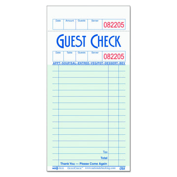 G3616 GuestChecks Pad w/Record Receipt Stub, 3 1/2 x 6 3/4, 100 Per Pad (Case of 50 Pads)