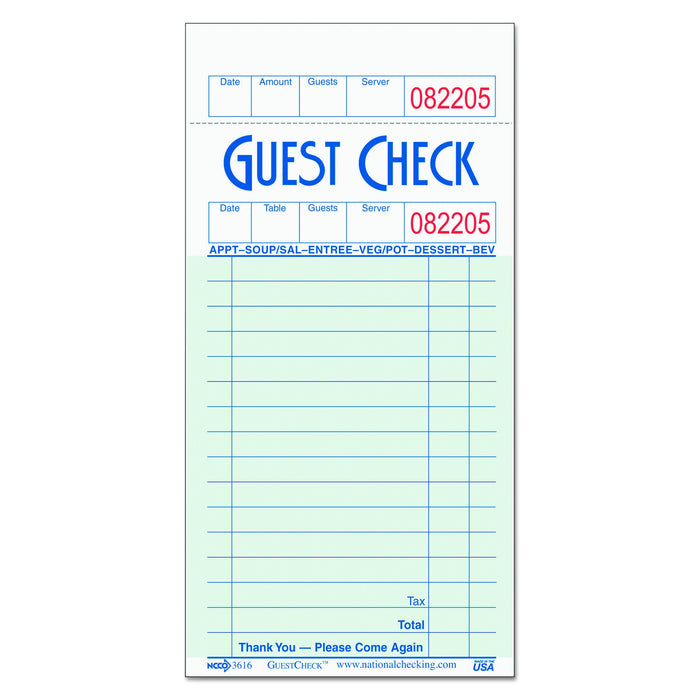 G3616 GuestChecks Pad w/Record Receipt Stub, 3 1/2 x 6 3/4, 100 Per Pad (Case of 50 Pads)